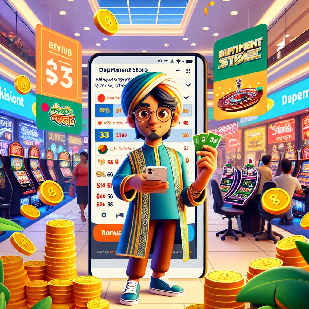 BGD1111 casino themed cartoon characters with coins, slot reels, and live table elements